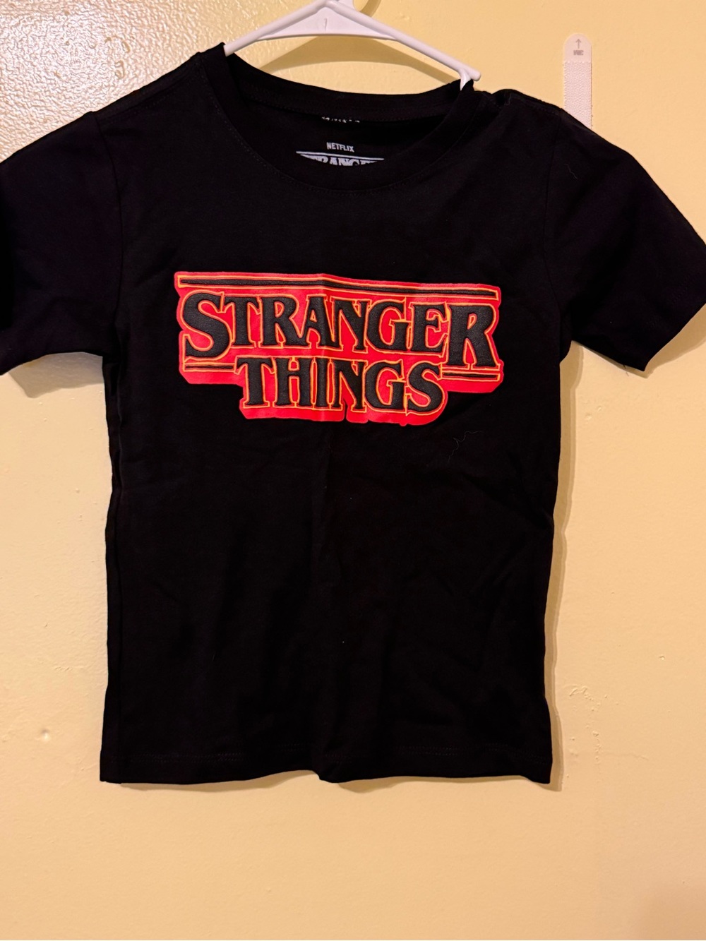 Netflix Black Kids Short Sleeve Tee with Red Stranger Things Logo